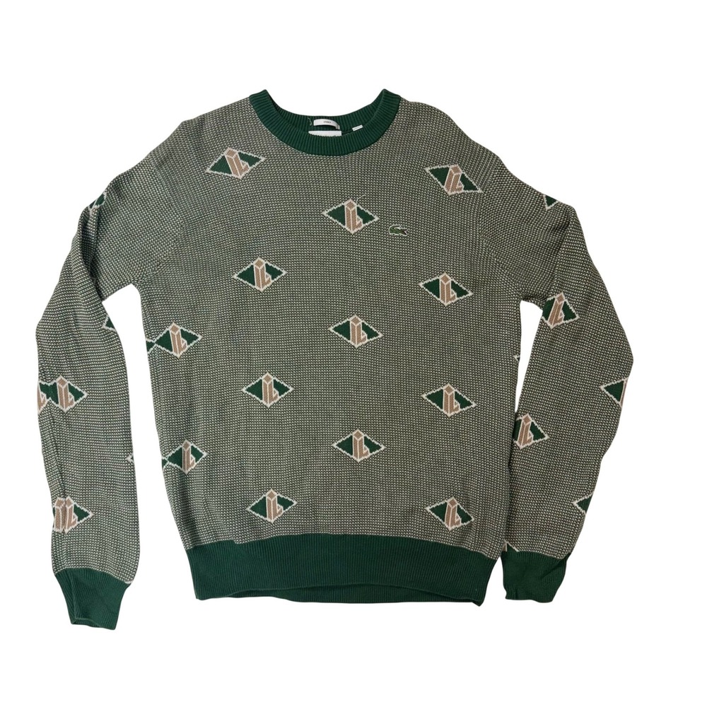 Lacoste Green Monogram‎ Diamond Crew Neck Sweater AH0253 Unisex Large L FR 5